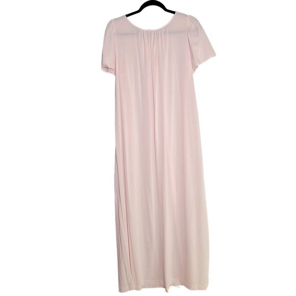 Vintage Shadowline Nightgown Sleep Dress Pink Floral Embroidered Neckline M - Picture 2 of 6